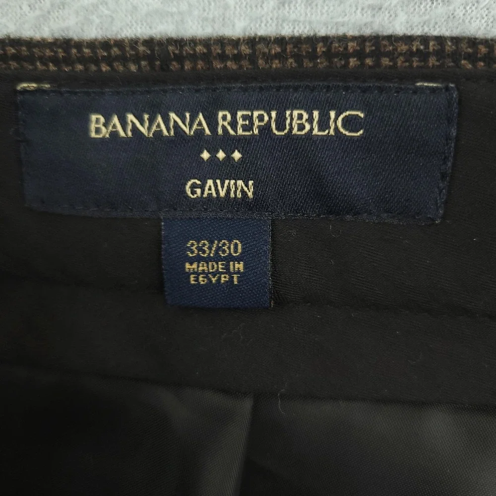 Banana Republic Gavin Dress Pants Mens 33x30 Brown Wool Tweed Check Lined